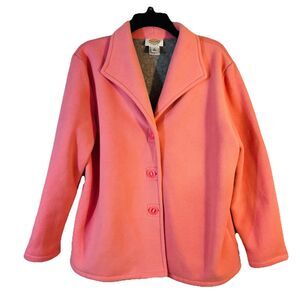 Talbots Woman 1X Pink/Gray Fleece Buttoned Front Jacket Soft